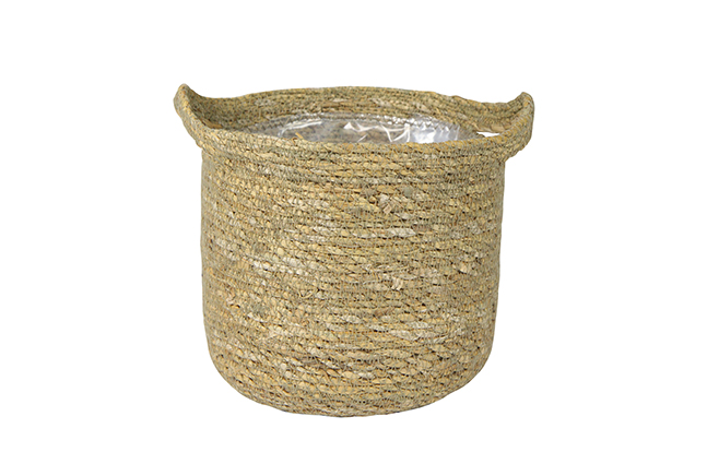 Large Woven Lined Basket With Handles